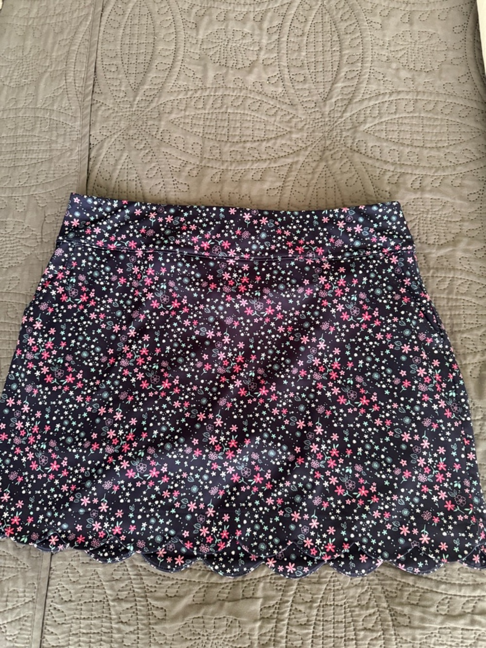 Floral Scallop Hem Skort - Black with Pink & Mint Flowers